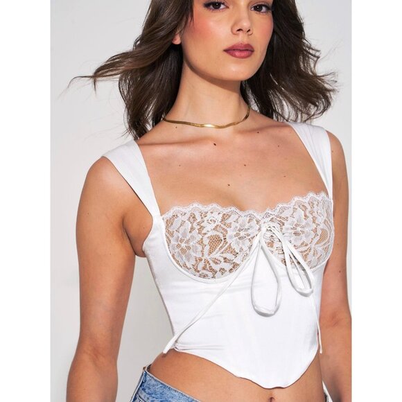 Serina White Lace Satin Corset Top - Picture 9 of 9